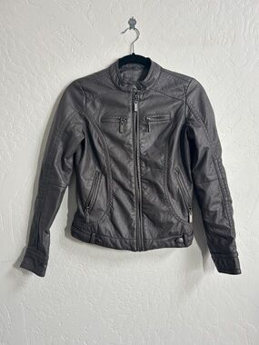 Women’s Dark Grey Faux Leather Moto Jacket